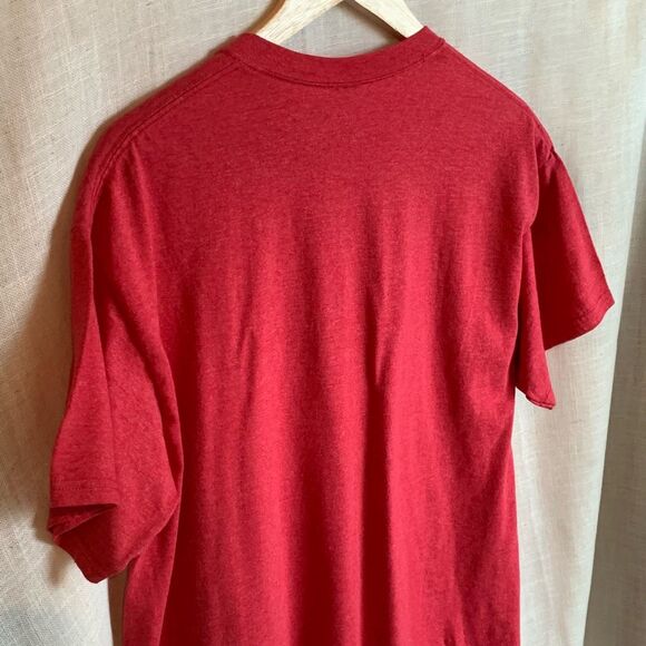 Vintage DOM Graphic Tee Mens Large Red The Future Is in Your Hands Earth 90s Y2K - Picture 11 of 13